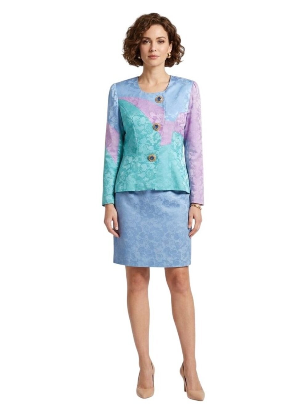 Anne Crimmins For UMI Collection Silk Jaquard Vintage Skirt Suit Size 12